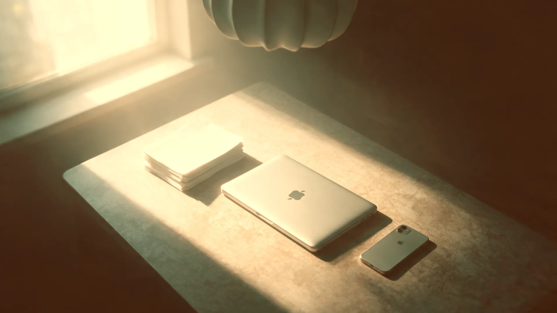 The same table in warm morning sun, nearly clear.